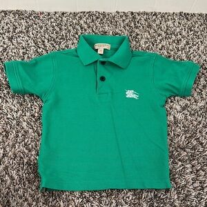 Burberry Brit Polo Top Boys Green Short Sleeves Logo Two Button Size 2
